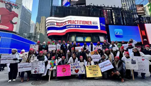 nurse practitioners celebrating their awareness week in Times Square